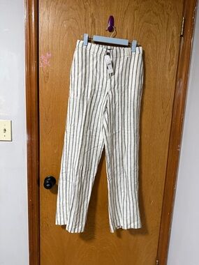 J. Crew Cream and Black Striped Linen Trousers